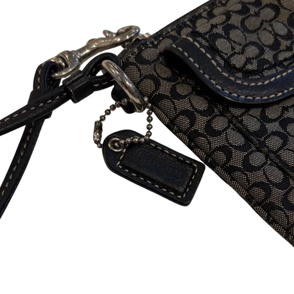 Coach Y2K‎ Signature Jacquard Wristlet Black Gray Buckle Monogram micro C